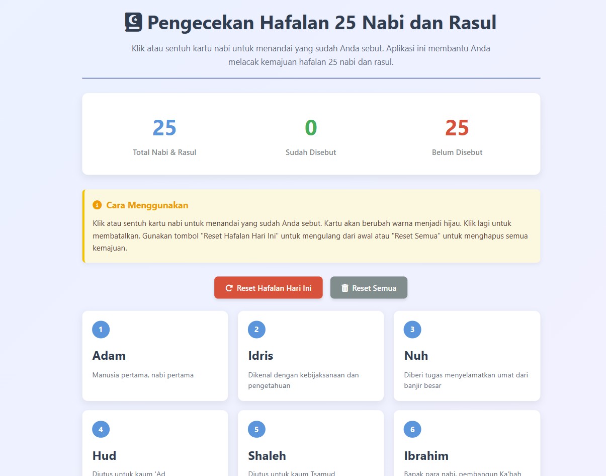Aplikasi Cek Hafalan Nama-nama Nabi dan Rasul Offline
